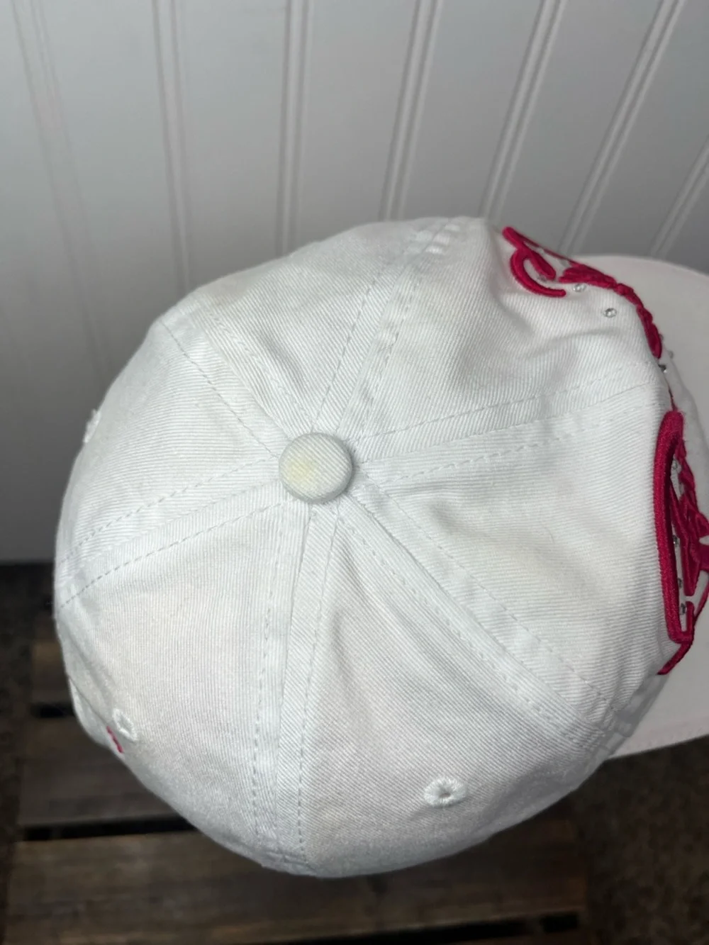 Disney Princess White & Hot Pink Embroidered Baseball Cap with rhinestones gems